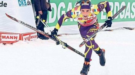 Wenn Jubel zur Gewohnheit wird. Martin Fourcade kann kaum glauben, dass er zweifacher Weltmeister von Ruhpolding geworden ist. Foto: Reuters
