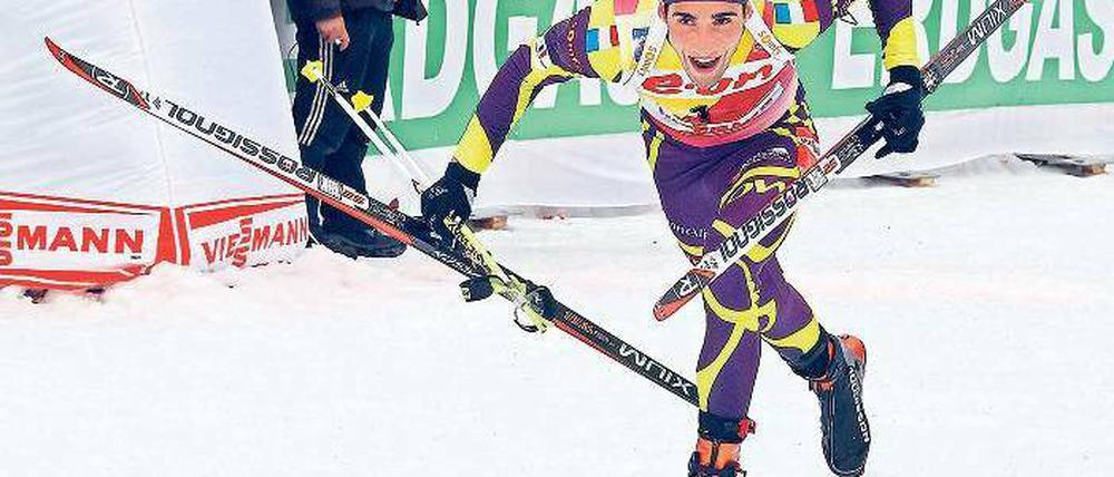 Wenn Jubel zur Gewohnheit wird. Martin Fourcade kann kaum glauben, dass er zweifacher Weltmeister von Ruhpolding geworden ist. Foto: Reuters