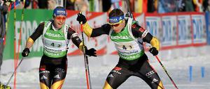 Da war die deutsche Staffel noch auf Kurs. Magdalena Neuner wechselt für Deutschland auf Andreas Birnbacher.