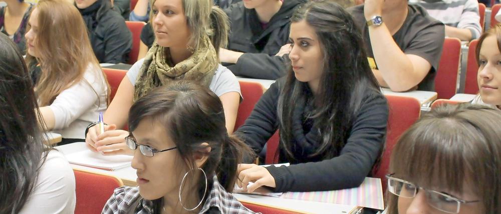 Studierende des beginnenden Erstsemesters an der Europa-Universität Viadrina in der deutsch-polnischen Grenzstadt Frankfurt (Oder).