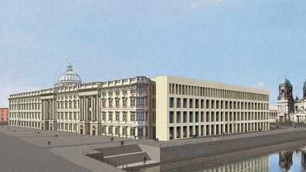 Eine runde Sache. Nach den neuesten Planungen erhält das Schloss eine Rotunde. Aber zurzeit stocken die vorbereitenden Arbeiten für den Bau, da Bund und Land um Grundstückssteuern streiten.