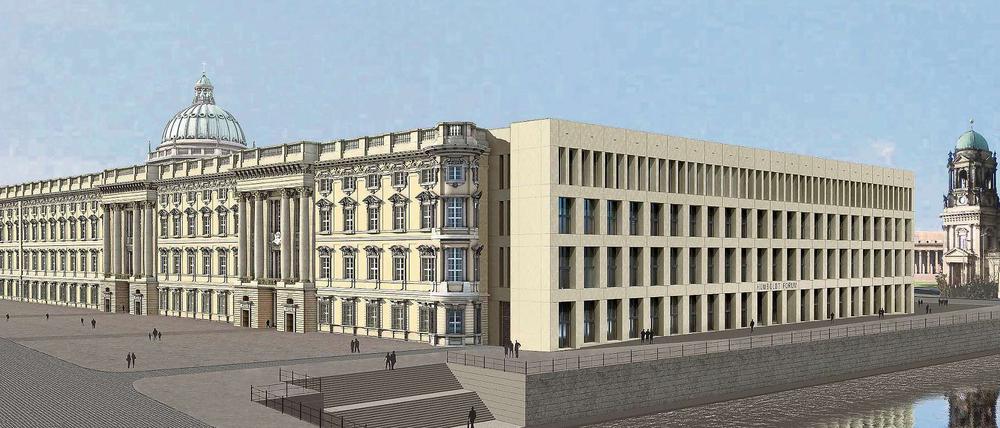Eine runde Sache. Nach den neuesten Planungen erhält das Schloss eine Rotunde. Aber zurzeit stocken die vorbereitenden Arbeiten für den Bau, da Bund und Land um Grundstückssteuern streiten.
