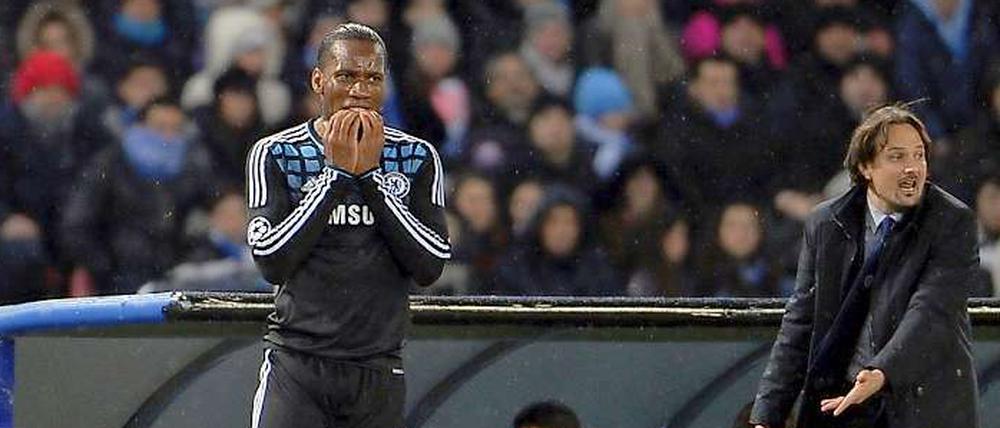 Didier Drogba droht mit Chelsea das frühe Aus in der Champions League. 