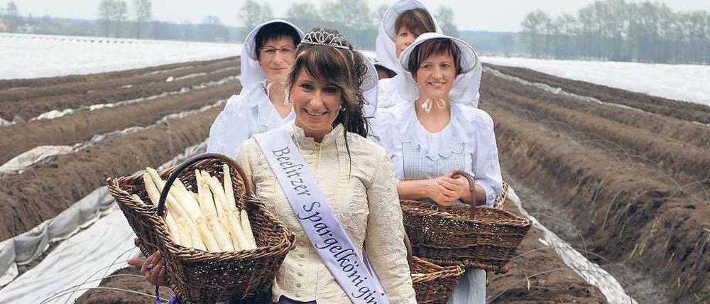Es ist angestochen. Die diesjährige Spargelkönigin Cindy Demko hatte beim Saisonauftakt in Beelitz ihren ersten großen Auftritt.