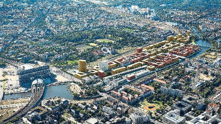 Exklusive Großprojekte. Offene Wettbewerbe für Bauvorhaben wie das für den Bundesnachrichtendienst in der Chausseestraße (oben) oder das Quartier Heidestraße (unten li.) gab es nicht. Auch zur Teilnahme am Stadtschloss-Wettbewerb mussten sich Büros bewerben. Aber die Schwelle war niedrig und den Zuschlag erhielt das kleine Büro von Außenseiter Franco Stella. Foto: Doris S.-Klaas, Vivico, dapd