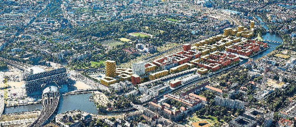 Exklusive Großprojekte. Offene Wettbewerbe für Bauvorhaben wie das für den Bundesnachrichtendienst in der Chausseestraße (oben) oder das Quartier Heidestraße (unten li.) gab es nicht. Auch zur Teilnahme am Stadtschloss-Wettbewerb mussten sich Büros bewerben. Aber die Schwelle war niedrig und den Zuschlag erhielt das kleine Büro von Außenseiter Franco Stella. Foto: Doris S.-Klaas, Vivico, dapd