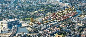 Exklusive Großprojekte. Offene Wettbewerbe für Bauvorhaben wie das für den Bundesnachrichtendienst in der Chausseestraße (oben) oder das Quartier Heidestraße (unten li.) gab es nicht. Auch zur Teilnahme am Stadtschloss-Wettbewerb mussten sich Büros bewerben. Aber die Schwelle war niedrig und den Zuschlag erhielt das kleine Büro von Außenseiter Franco Stella. Foto: Doris S.-Klaas, Vivico, dapd