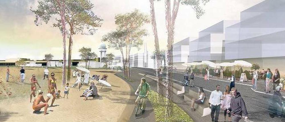Tempelhofer Freiheit. Internationale Gartenbauausstellung, Wohnen oder Busbahnhof – rund ums Flugfeld gibt es viele Ideen, aber wenig Zusammenhang, kritisiert Senator Müller. 