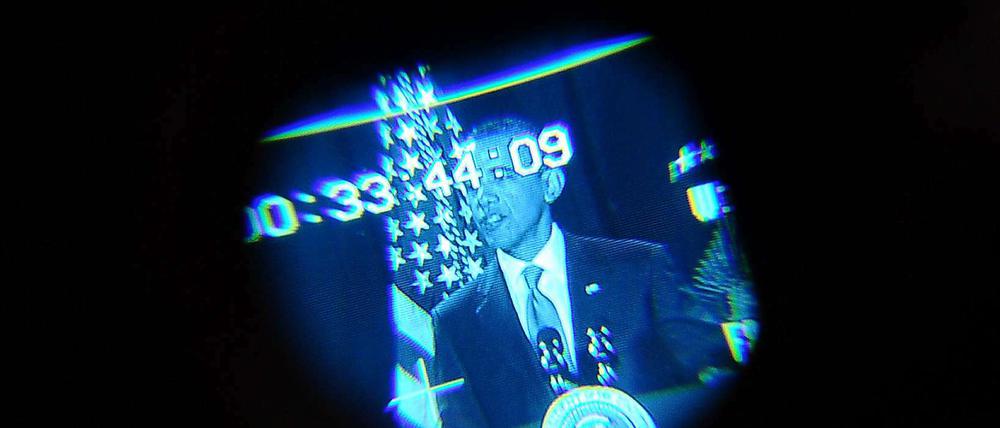 Der Präsident im Fokus. Barack Obama im Suchfinder einer Kamera im Januar 2012.