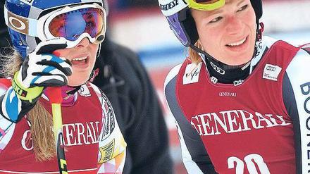 Wieder Freundinnen. Maria Höfl-Riesch (r.) und die Amerikanerin Lindsey Vonn. Foto: AFP