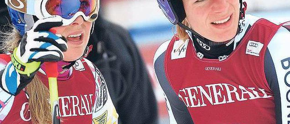Wieder Freundinnen. Maria Höfl-Riesch (r.) und die Amerikanerin Lindsey Vonn. Foto: AFP