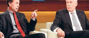 Skeptisch. Der Medienwissenschaftler Norbert Bolz und Michael Glos (CSU). Foto: ARD