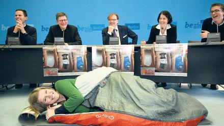 Campingplätzchen. Indre Ceplianskaite liegt schon mal Probe. Foto: dpa