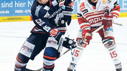 Travis Mulock (links) spielt nun in einer anderen Sturmreihe – den Eisbären scheint es zu helfen.