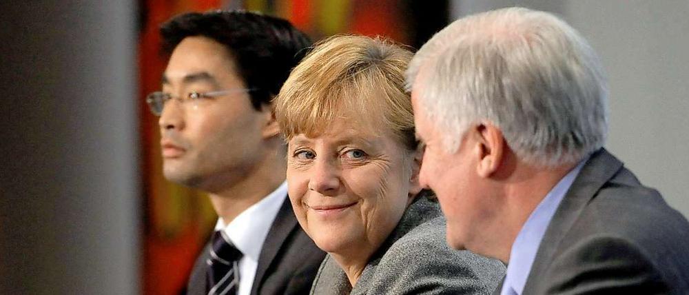 Ausnahmsweise mal einig: Philipp Rösler, Angela Merkel und Horst Seehofer.