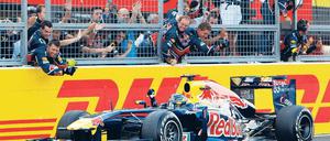 Freundliche Begrüßung. Das Red-Bull-Team bejubelt Sebastian Vettel, der in Suzuka die letzten 15 Punkte für den WM-Titel holte. Foto: dapd