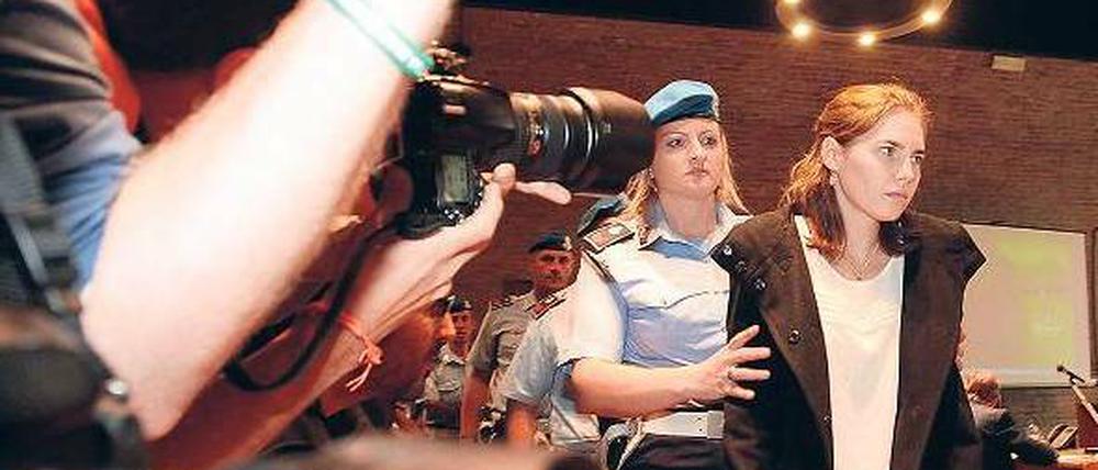 Blass und abgekämpft. Amanda Knox am Montag im Gerichtssaal von Perugia. 