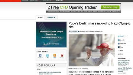 "Berlin-Messe des Papstes auf Nazi-Olympiagelände verlegt." So lautet die Schlagzeile der Nachrichtenagentur "Reuters".