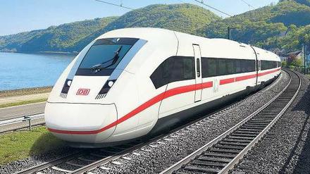 Die künftigen ICX-Fernzüge der Bahn – im Bild eine Simulation – sind bis zu 249 km/h schnell. Durch eine leichte Bauweise liegt ihr Energieverbrauch bis zu 30 Prozent unter dem bisherigen Niveau.
