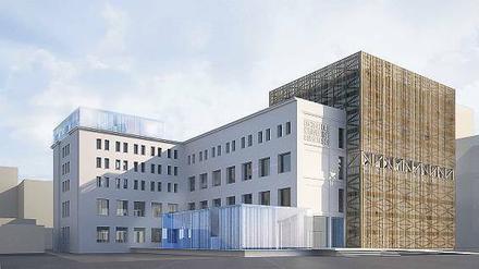 Ein Holzturm für Mitte: Der Neubau entsteht an der Chausseestraße.