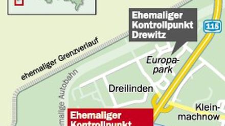 Geografische Lage des Kontrollpunkts Dreilinden.