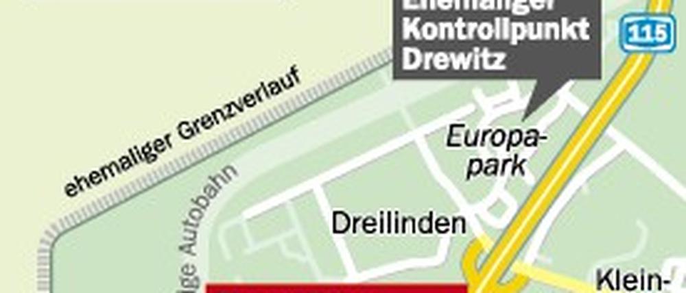 Geografische Lage des Kontrollpunkts Dreilinden.