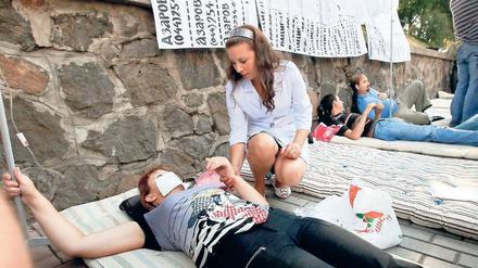 Protest. Aids-Patienten und Ärzte demonstrierten in Kiew gegen die von der Regierung geplante Umsiedelung der Lawra-Klinik.