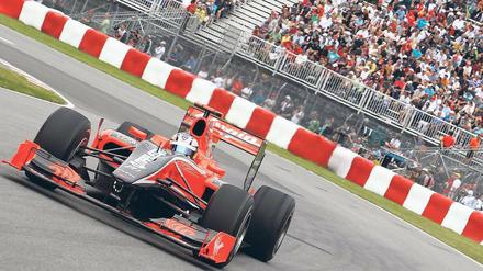 Im Rückstand. Der Virgin von Timo Glock ist nicht gerade ein Spitzenauto. Und es bessert sich nur langsam. Foto: dpa