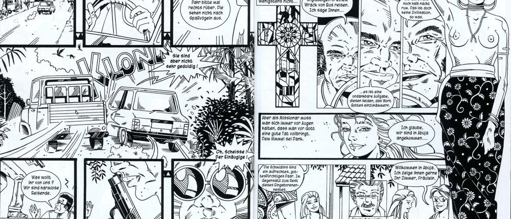 Schwarz-weißes Afrikabild. Zwei Seiten aus dem besprochenen Band.