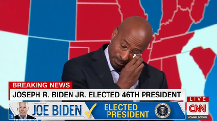 Van Jones bricht vor laufender Kamera in Tränen aus.