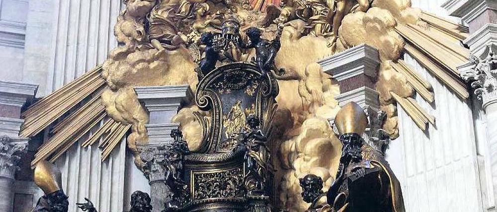 Geistesblitz. Die Cathedra Petri, der Sitz des Apostels Petrus, im Petersdom.