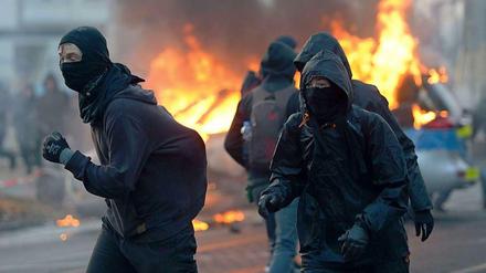 Der schwarze Block in Frankfurt am Main.