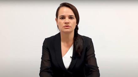 Swetlana Tichanowskaja in ihrer Videobotschaft an die EU aus ihrem Exil in Litauen