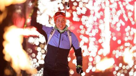 Laura Dahlmeier hatte auf Schalke ein letztes Mal ihr Gewehr umgeschnallt.