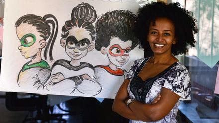 „Mama, du bist meine Superheldin.“ Bruktawit Tigabu mit ihren drei Heldinnen.