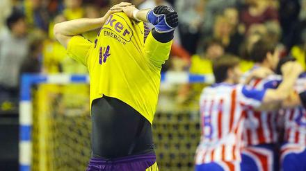 Füchse-Spieler Evgeni Pevnov nach dem Champions-League-Aus gegen Atletico Madrid.