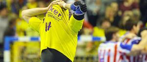 Füchse-Spieler Evgeni Pevnov nach dem Champions-League-Aus gegen Atletico Madrid.