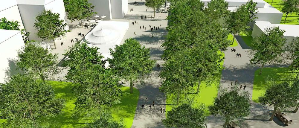 Die Bar jeder Vernunft soll näher an die Schaperstraße rücken. Im Modell steht sie zwischen dem UdK-Bau (links) und dem breiten Weg.