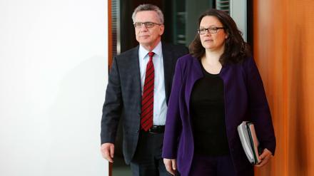 Bundesinnenminister Thomas de Maiziere und Bundesarbeitsministerin Andrea Nahles. 