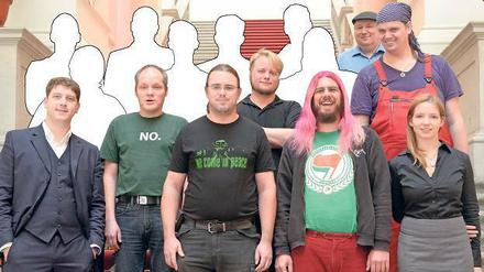 Immer weniger: Die Piratenfraktion nach der Wahl 2011. Noch Mitglied der Partei sind (von links): Reinhardt, Prieß, Morlang, Magalski, Kowalewski, Spies, Claus-Brunner und Graf. 