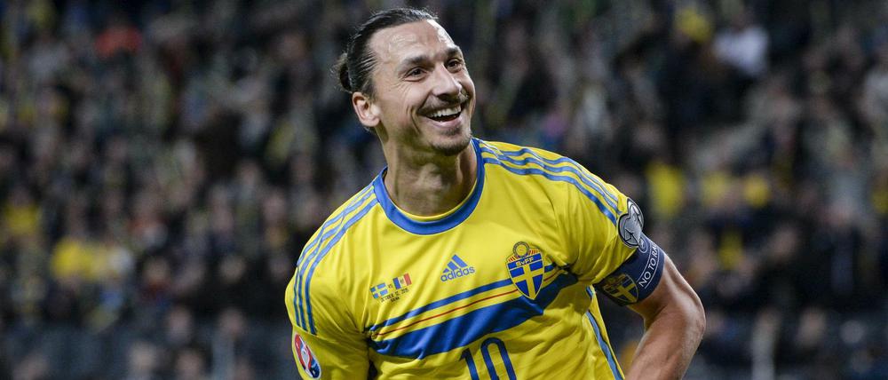 Vorfreude auf den Lord? Zlatan Ibrahimovic trifft mit Schweden in den EM-Playoffs auf Dänemark mit Angreifer Nicklas Bendtner.