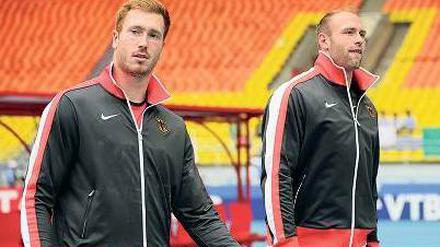 Ein Harting kommt nicht mehr allein. Bei der WM in Moskau 2013 konnte Christoph (l.) noch nicht mit Robert mithalten. 