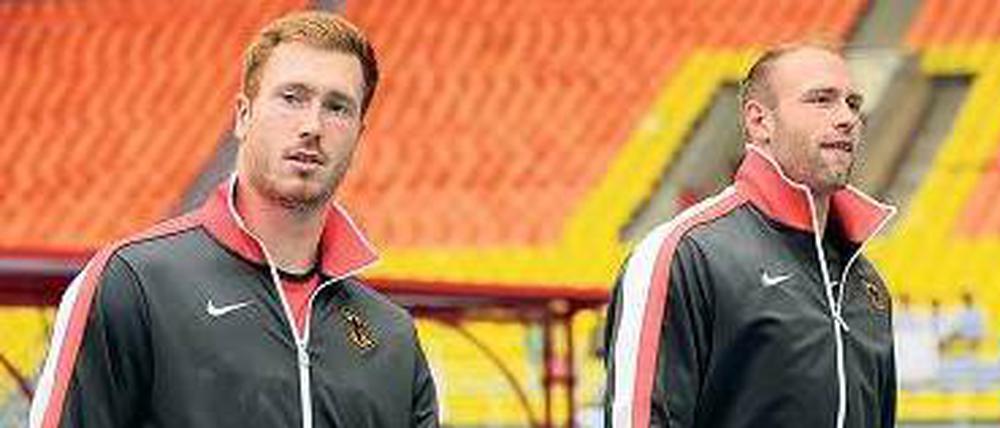Ein Harting kommt nicht mehr allein. Bei der WM in Moskau 2013 konnte Christoph (l.) noch nicht mit Robert mithalten. 