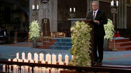 Bundespräsident Joachim Gauck während seiner Traueransprache im Kölner Dom. 