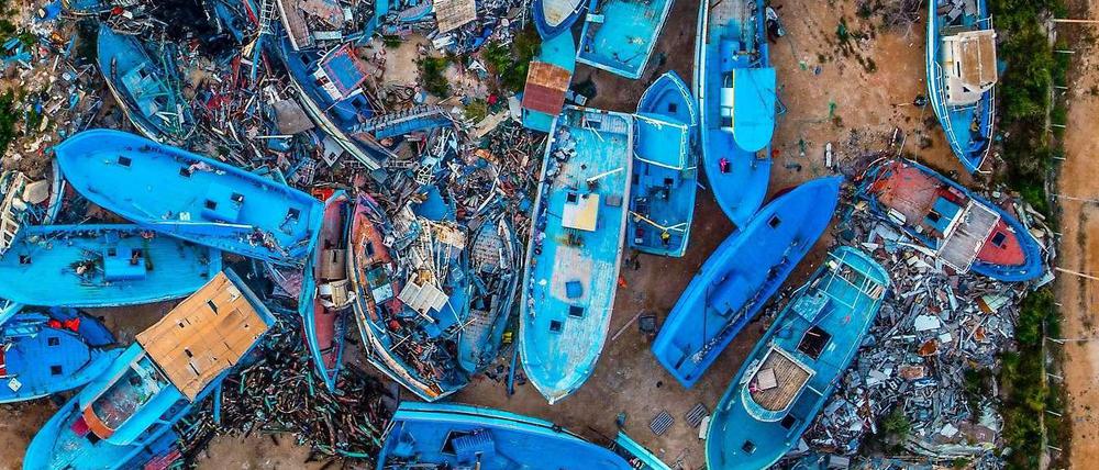 Friedhof für Flüchtlingsboote auf der Mittelmeerinsel Lampedusa.