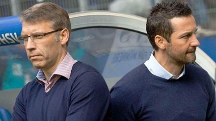 Zukunft und Vergangenheit: Sportdirektor Peter Knäbel (l.) übernimmt beim HSV nach der Niederlage gegen Hertha BSC, ob Josef Zinnbauer zu der U23 des Vereins zurückkehrt ist noch nicht abschließend geklärt.