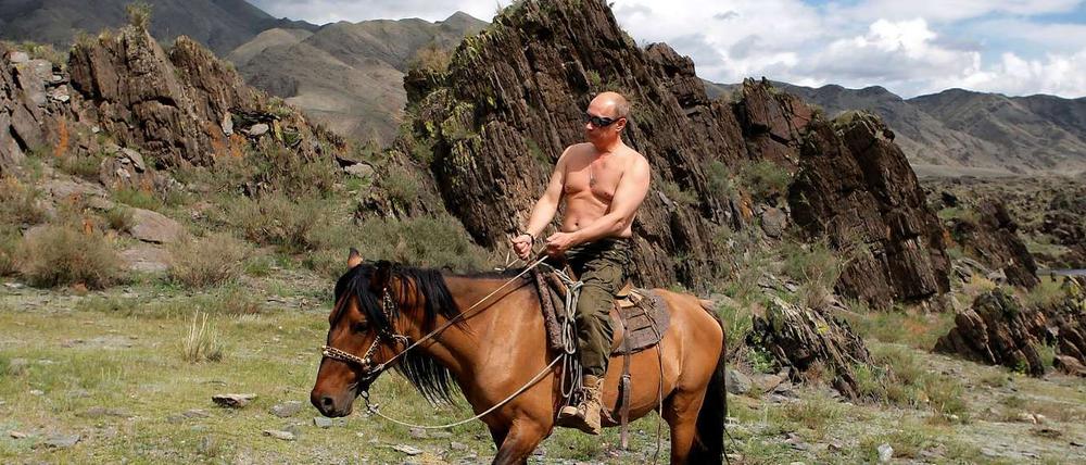 Hoch zu Ross. So zeigt sich Russlands Präsident Wladimir Putin gern, hier auf einem Foto aus der südsibirischen Region Tuva im August 2009.