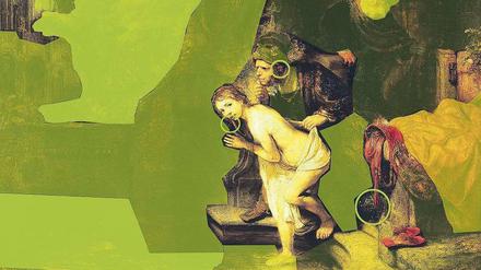 Die Korrekturen. Sir Joshua Reynolds (1723–1792) hat an Rembrandts Gemälde „Susanna und die beiden Alten“ die Original-Farbschicht teils abgetragen und neu gemalt. Nur wenige Stellen fand er okay. 