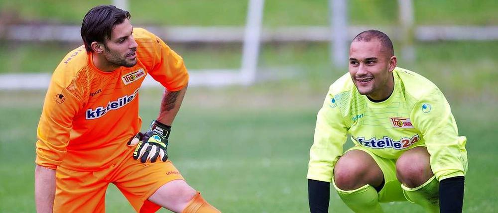 Nur Zweitliga-Durchschnitt? Unions Torhüter Daniel Haas (l.) und Mohamed Amsif.