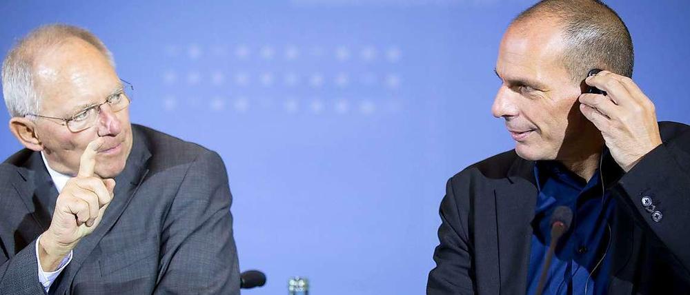 Uneins. Die Finanzminister von Deutschland und Griechenland, Wolfgang Schäuble und Yanis Varoufakis.